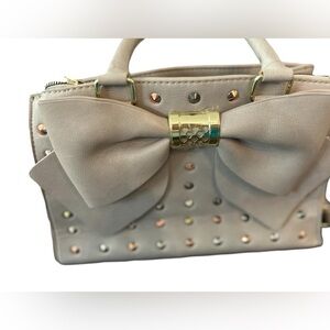 Betsey Johnson Metallic Bow Studded Shoulder Bag Medium Glamorous Purse